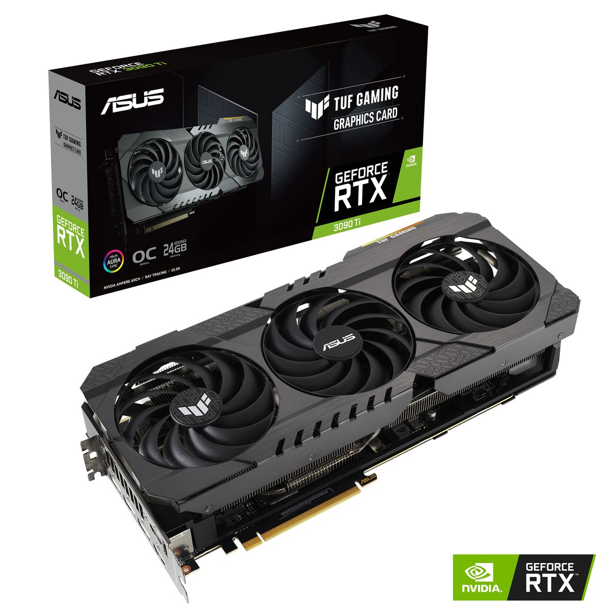 ASUS TUF-RTX3090TI-O24G-GAMING 90YV0HC1-M0NA00 NVIDIA GeForce RTX 3090 Ti, 24 GB GDDR6X, PCIe 4.0, 3x DisplayPort, 2x HDMI, 16-pin, 3x Lüfter, 3,2 Slots