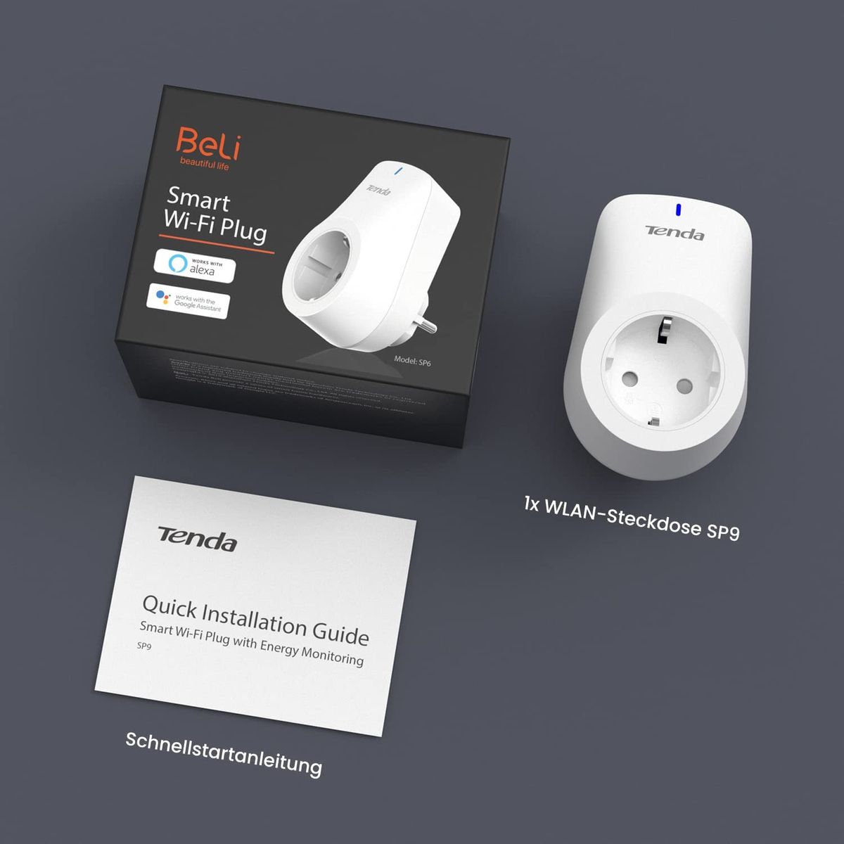 Tenda Intelligente WLAN Steckdose Beli SP9, 16A Smart Plug mit Energieverbrauchsanzeige, App- und Sprachsteuerung (Alexa & Google home), Zeitplan, Timer, Away Modus, Kinderschutz, 1er pack Mit Energieverbrauchsanzeige 1er Pack 16A