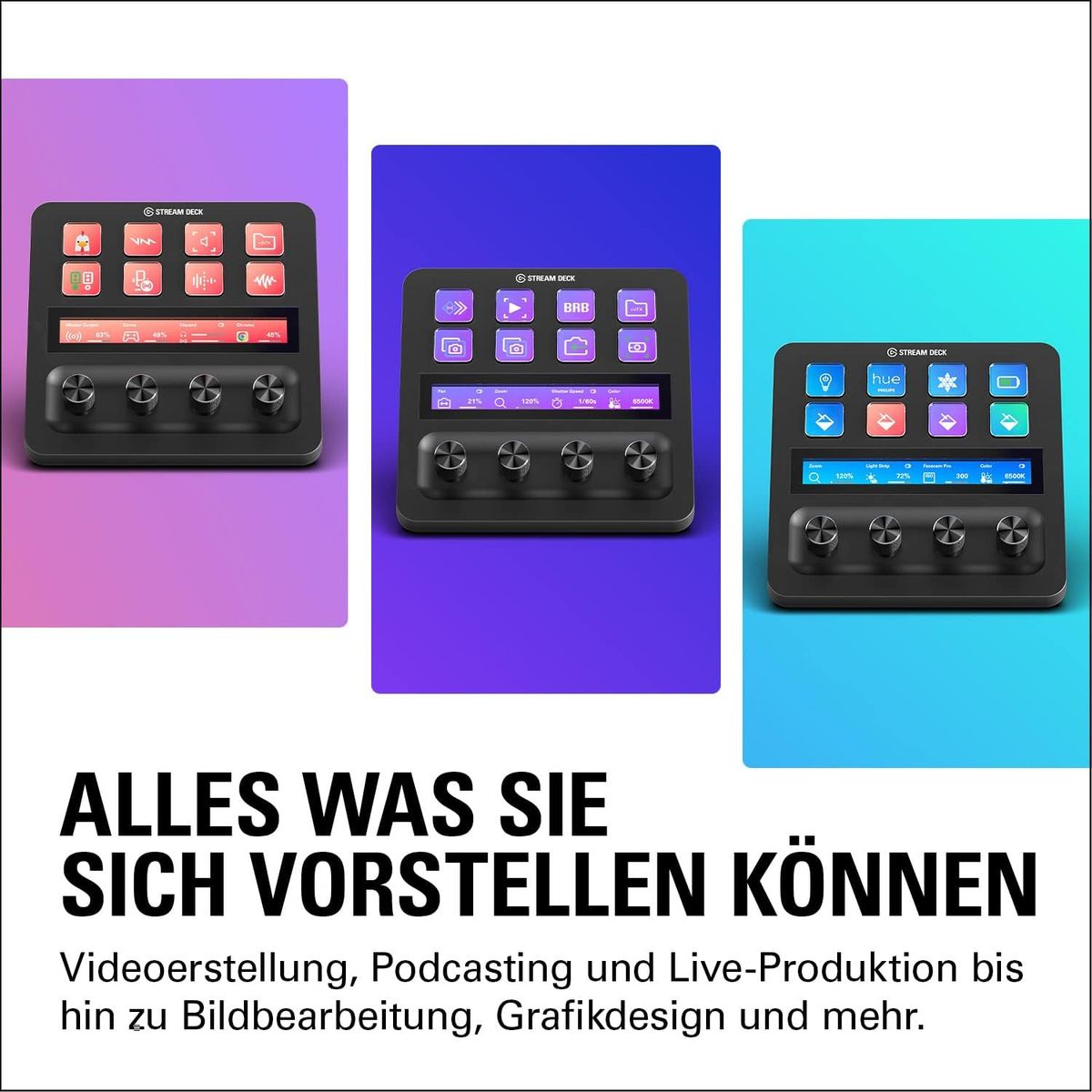 Elgato Stream Deck +, Audiomixer, Live-Produktion und Studio-Controller für Content Creators, Streaming, Gaming, mit anpassbarer Touch-Leiste, Drehreglern und LCD-Tasten, für Mac und PC