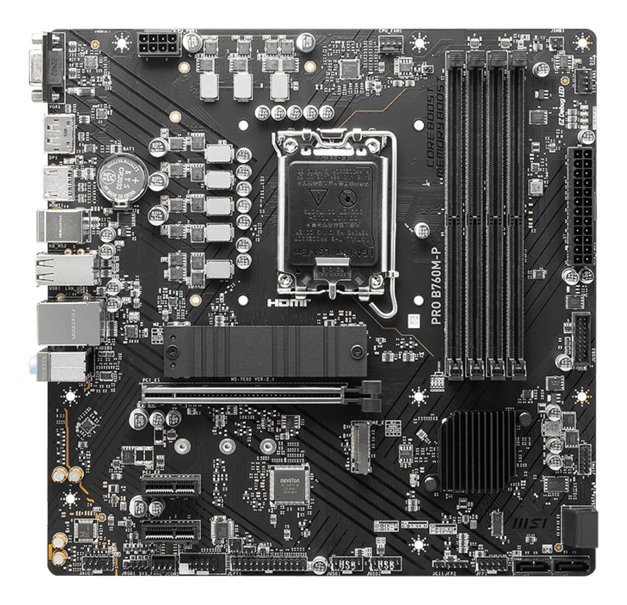 MSI PRO B760M-P Mainboard Intel B760 LGA 1700 micro-ATX, DDR5, 4x DIMM, 192 GB, 6x SATA III, PCIe 4.0 x16, HDMI 1.4, DP 1.4, Realtek Gigabit LAN, 7.1 Audio