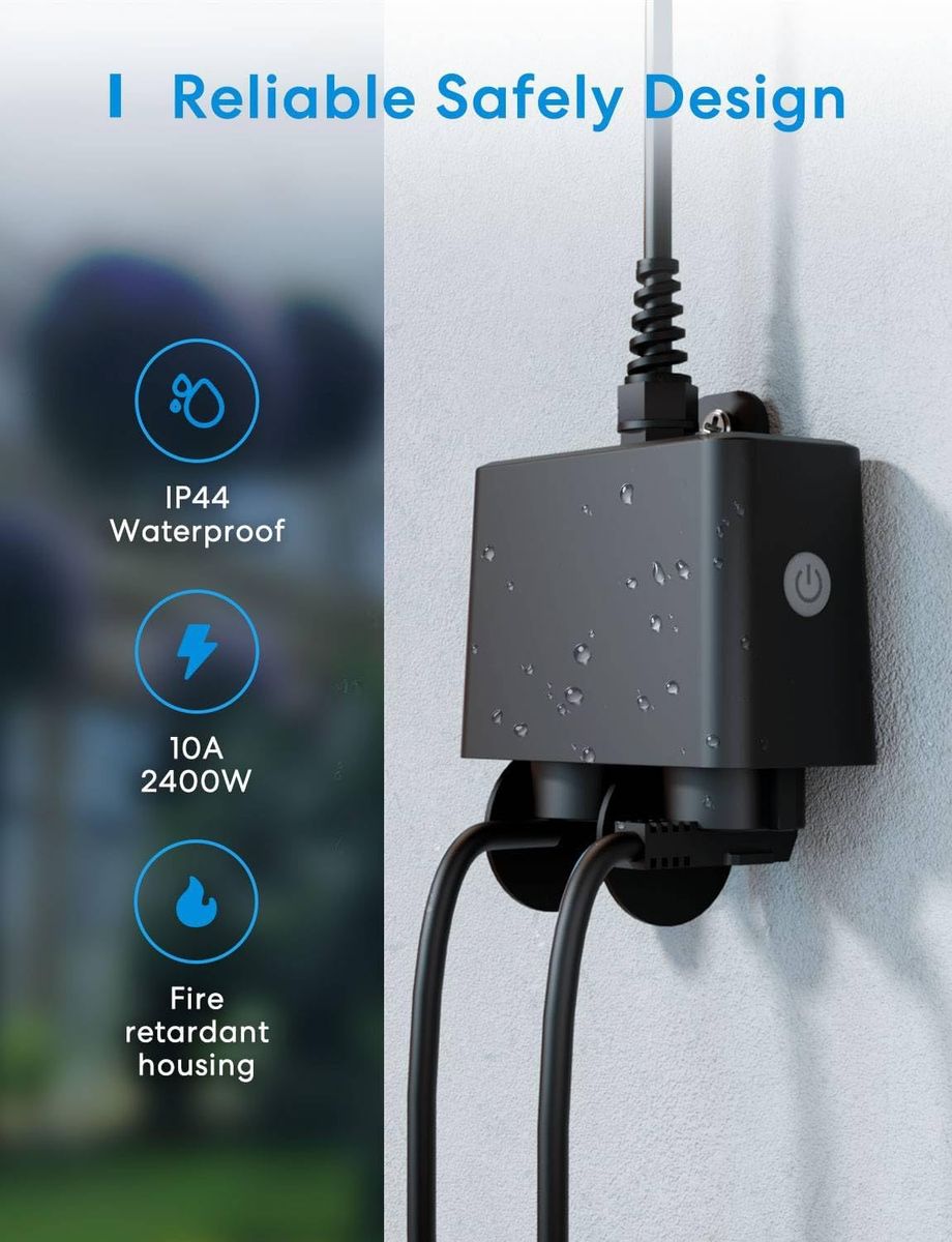 Meross WLAN Outdoor Steckdose funktioniert mit Apple HomeKit, Smart Außensteckdose Wasserdicht IP44, WiFi Garten Doppelsteckdose, kompatibel mit Siri, Alexa, Google Assistant, nur 2,4 GHz 10 A Outdoor Steckdose