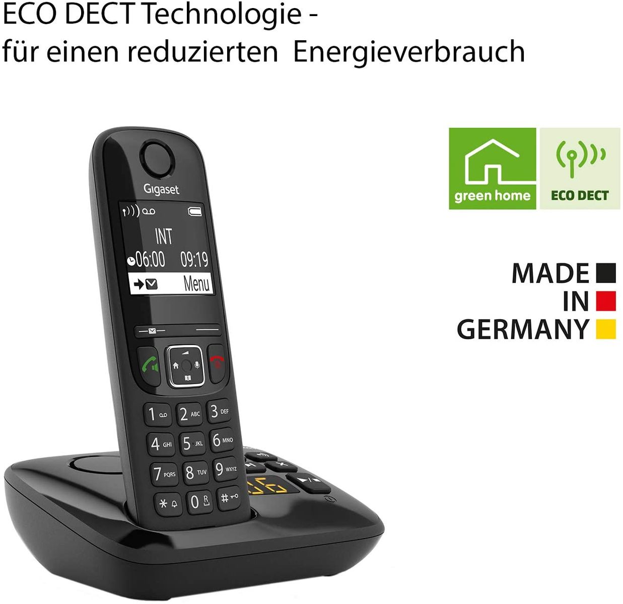 Gigaset 83167 AS690A Quattro 4 Schnurlose Telefone Anrufbeantworter -großes kontrastreiches Display -brillante Audioqualität -einstellbare Klangprofile -Freisprechfunktion -Anrufschutz,schwarz AS690A 4 Telefone AB