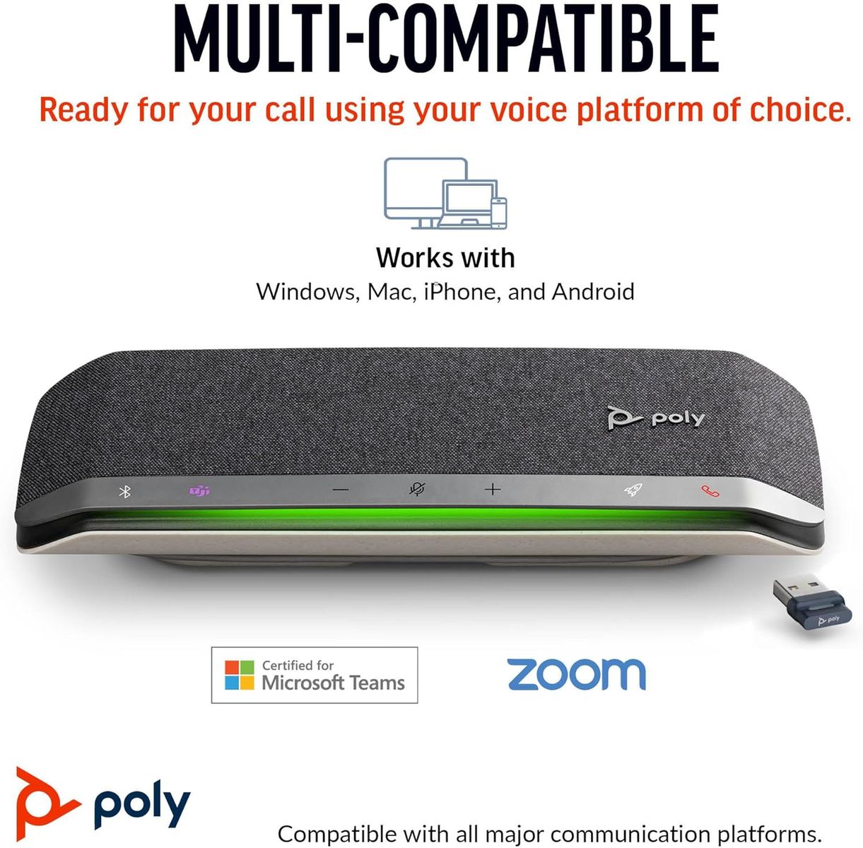 Poly Sync 40+ Intelligenter Konferenzlautsprecher – Flexible Arbeitsbereiche – Verbindung mit PC/Mac über BT600-Adapter oder mit Smartphone über Bluetooth – Zertifiziert für Microsoft Teams