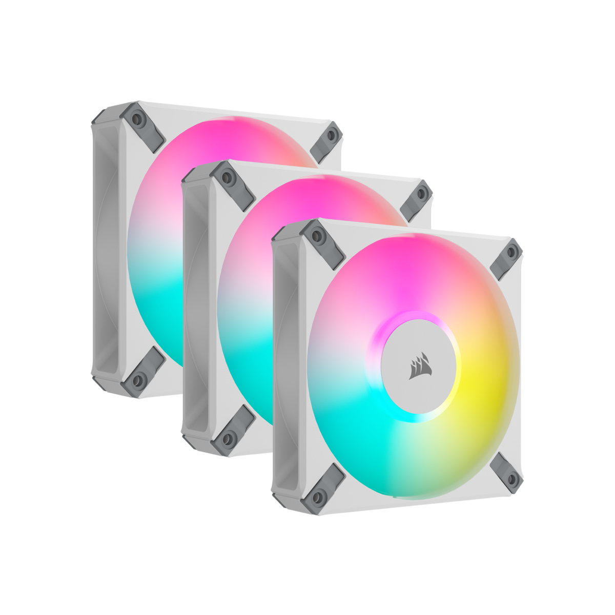 Corsair CO-9050158-WW Gehäuselüfter 120 mm RGB LED PWM 2100 RPM 65,6 CFM FDB-Lager 3er-Pack Weiß