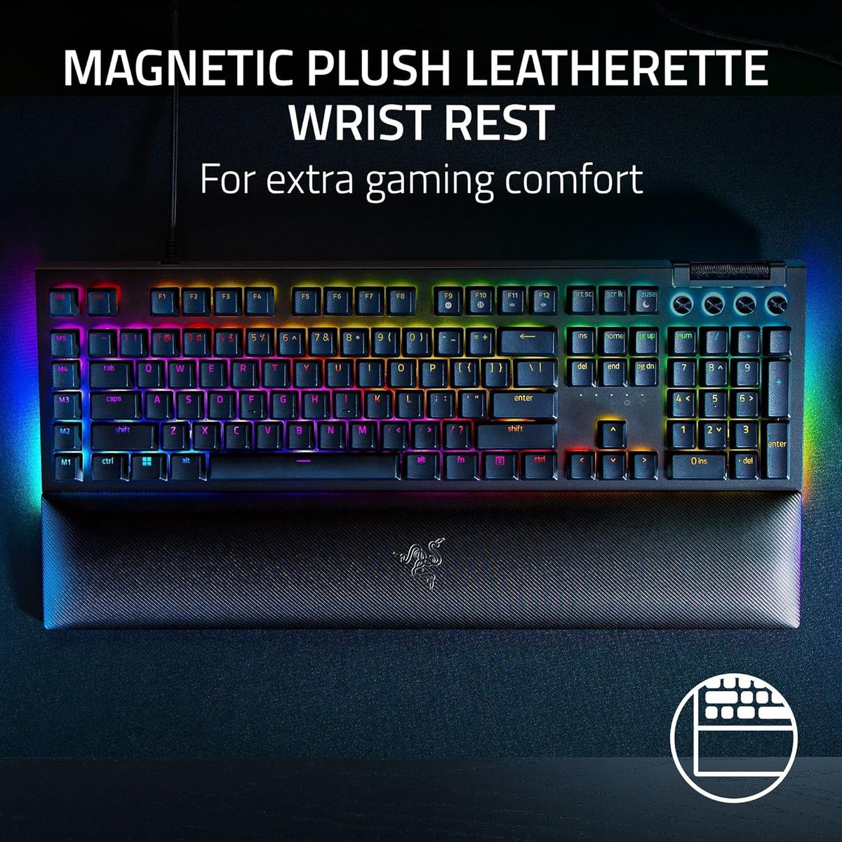 Razer BlackWidow V4 (Green Switch) - Mechanische Gaming-Tastatur mit Razer Chroma RGB (Clicky Mechanical Switches, 6 dedizierte Makrotasten, Doubleshot-ABS-Tastenkappen)