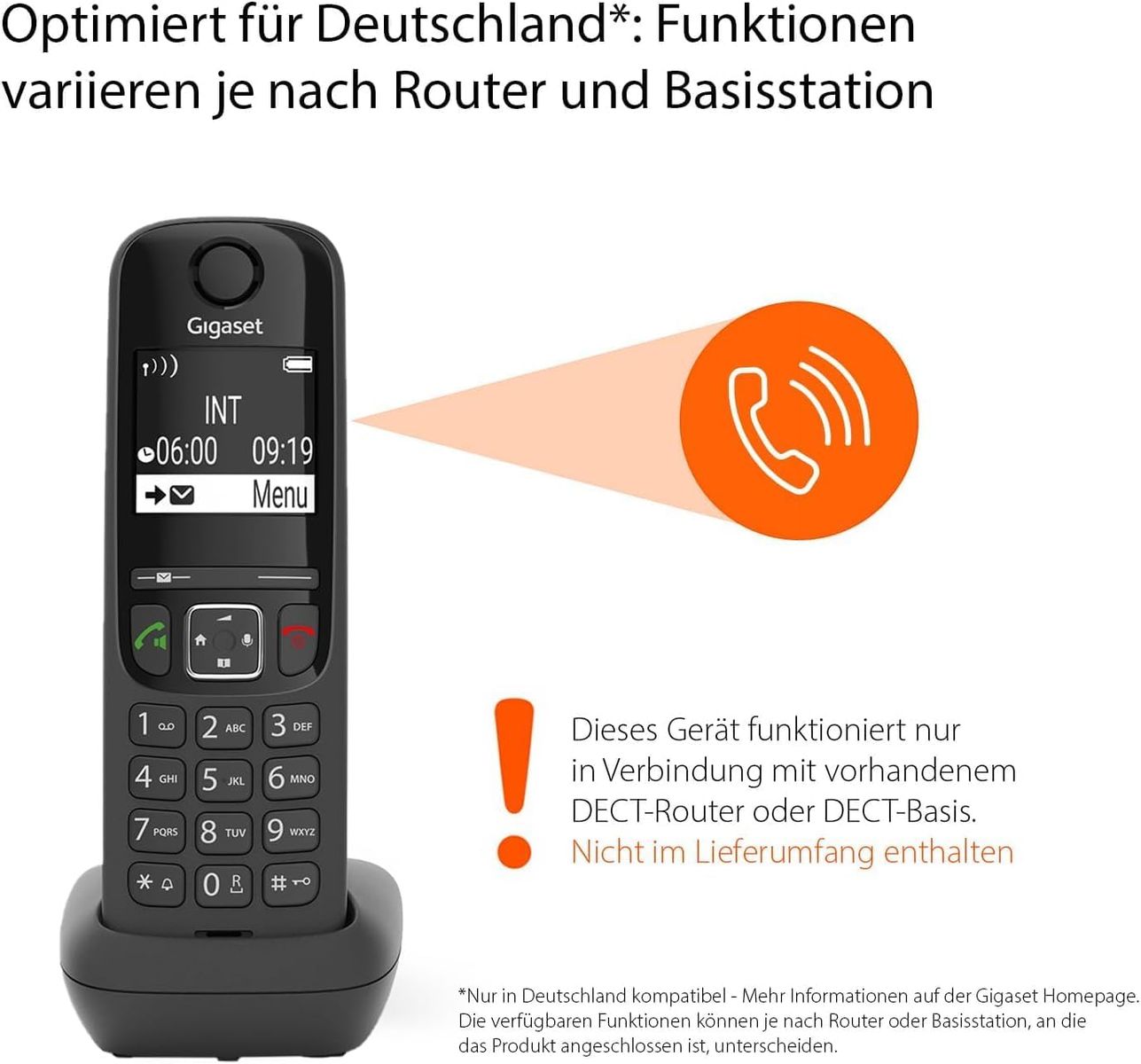 Gigaset AS690HX - Schnurlostelefon für Router & DECT-Basis, Fritzbox-kompatibel, - Freisprechfunktion, großes Display, große Tasten - Festnetztelefon, schwarz
