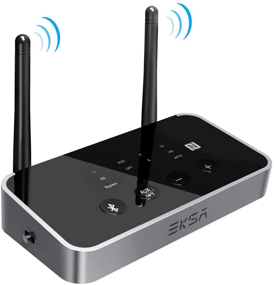 EKSA Bluetooth 5.0 Adapter Transmitter Receiver Bypass 3 in 1 50 m Audio Wireless Transmitter Receiver Adapter with Dual Antenna