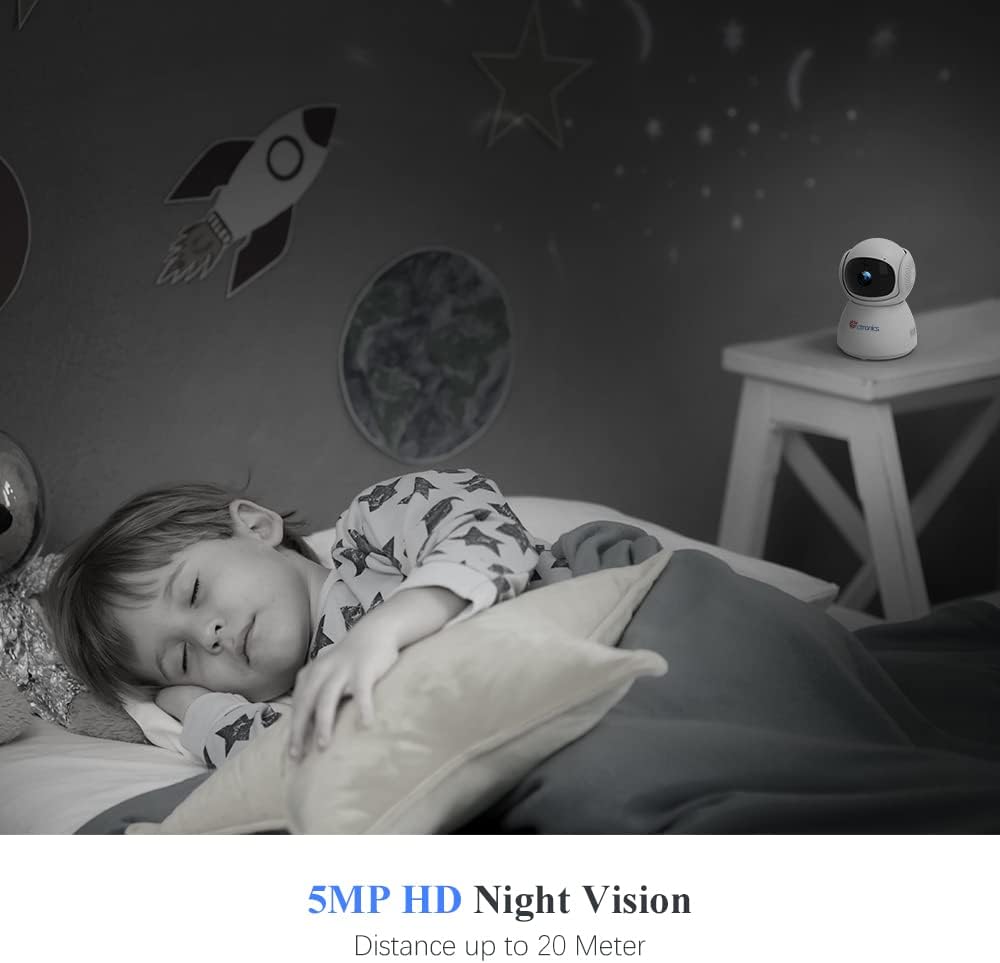 ctronics 5MP PTZ Überwachungskamera Innen WLAN, 2,4GHz/5GHz Dualband WiFi IP Kamera Indoor mit 355°/90° Schwenkbar, Bewegungs-/Menschenerkennung, Automatische Verfolgung, IR Nachtsicht, 2-Wege-Audio Weiß