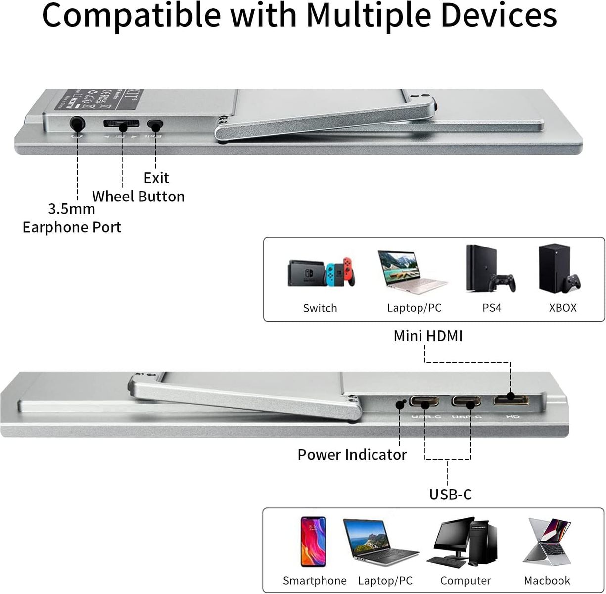 WIMAXIT Tragbarer 14-Zoll-Touchscreen-Monitor, externer Zweitbildschirm mit Zwei voll ausgestatteten Typ-C- und Mini-HDMI-Anschlüssen mit faltbarem Ständer für Laptop, PC, PS4, Xbox, Android-Telefon