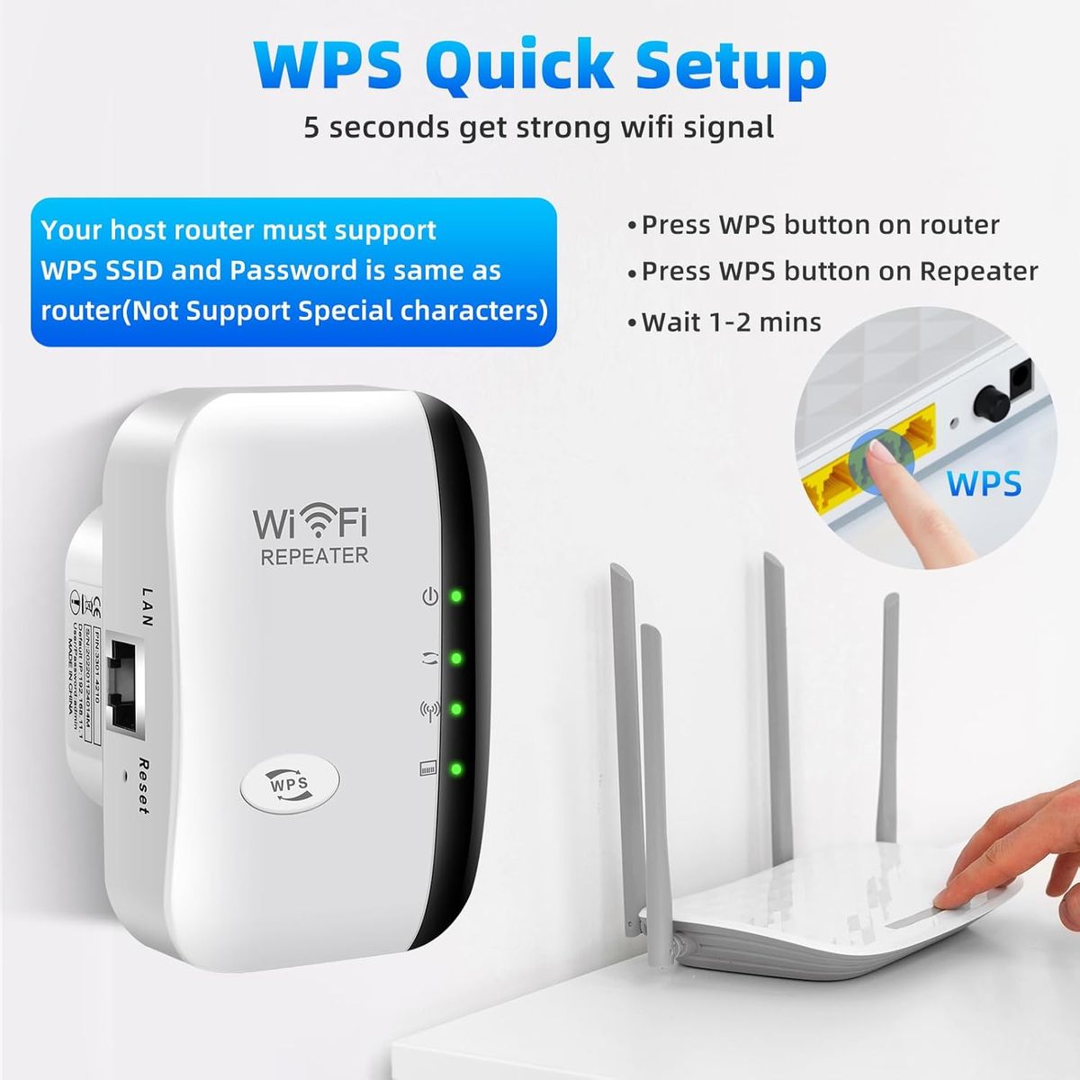 GARMEE WLAN Repeater mit 300 Mbps - WLAN Verstärker WiFi Extender Booster 2,4GHz WiFi Extender mit Repeater/AP Modus und WPS-Funktion Internet Verstärker bis zu 3000qm und 30 Geräte (weiß)