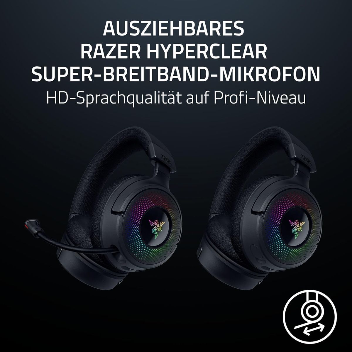 Razer Kraken V4 - Kabelloses PC Gaming-Headset (3-Modi-Konnektivität, Triforce 40mm Treiber, 9-Zonen-RGB-Beleuchtung der Ohrmuscheln, Mix- und Lautstärkeregelung, THX Spatial Audio) Schwarz