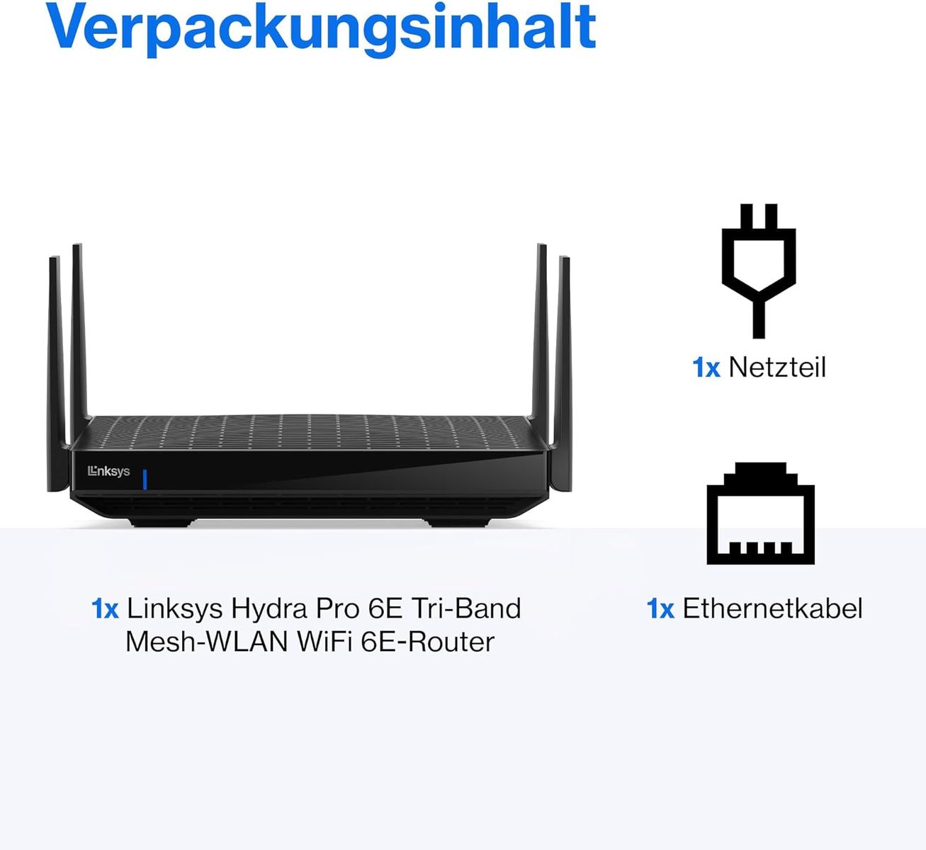 Linksys Hydra Pro 6E Tri‑Band WiFi-6E-Mesh-Router – 8-Stream-Router zum Gamen,Zugriff auf das 6-GHz-Band,bis 6.6 Gbit/s,250 m² Funkabdeckung,mehr als 55 Geräte,geeignet Velop-Mesh-Systeme,MR7500-EU