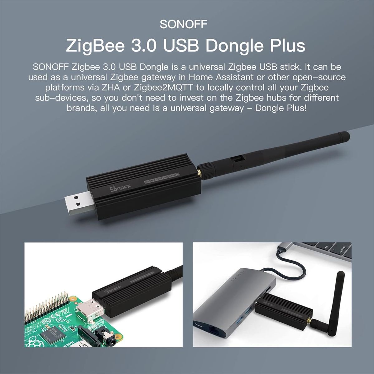 SONOFF Zigbee 3.0 USB Dongle Plus,Zigbee Gateway TI CC2652P + CP2102N Zigbee USB Stick,Zigbee Hub für ZHA in Home Assistant or Zigbee2MQTT,Open HAB etc. Netzwerkschnittstellen-Controller-Adapter