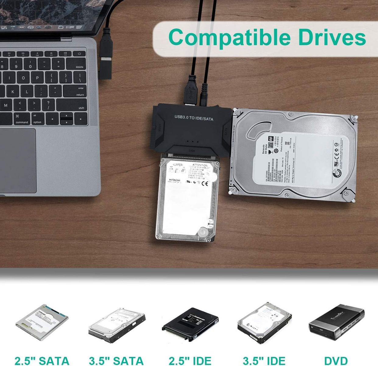 Mcbazel USB 3.0 zu IDE/SATA Konverter Festplattenadapter, Externes Kit für 2.5"/3.5" SATA/SSD HDD Festplatte Kompatibel mit PC