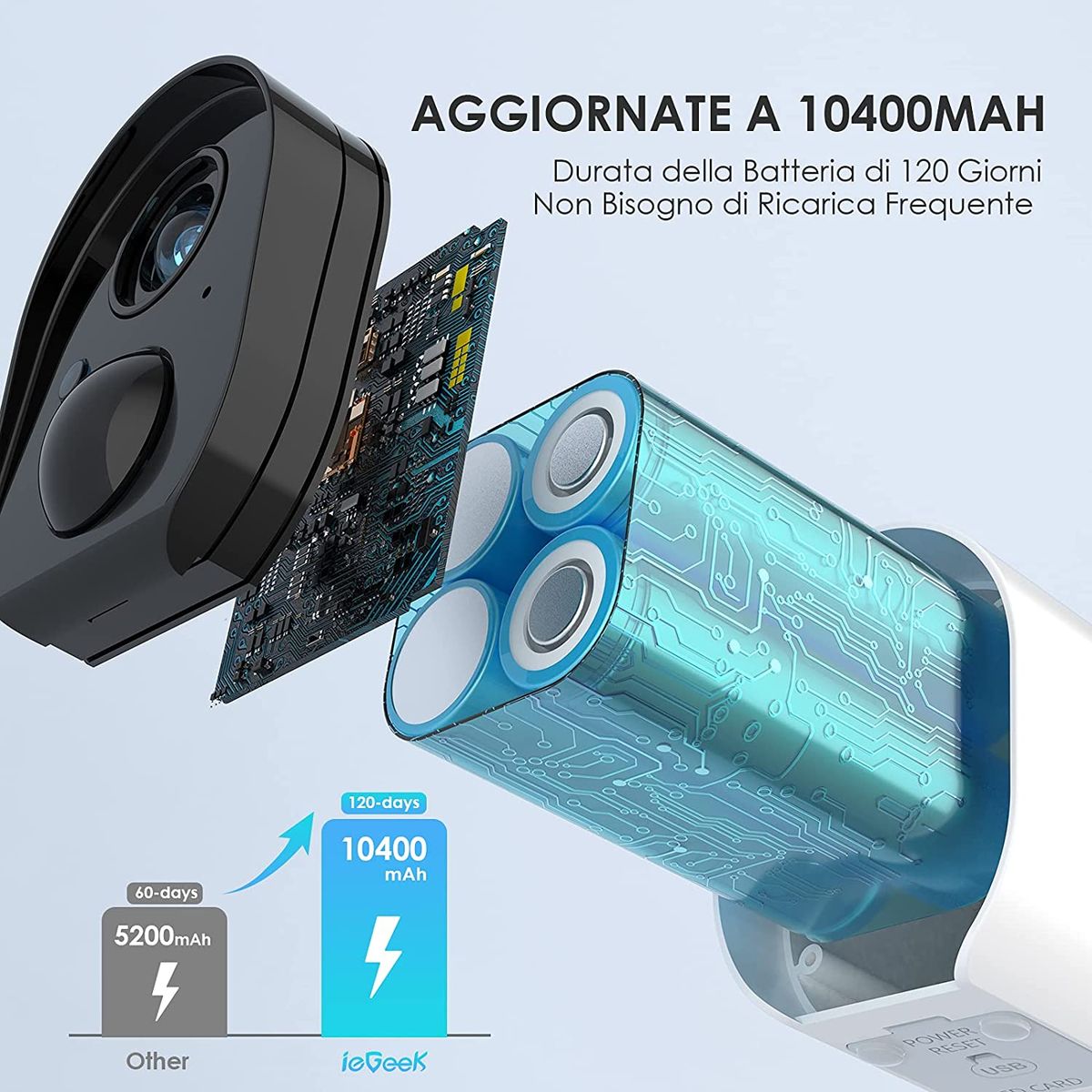 ieGeek Wireless Indoor / Outdoor Wi-Fi Camera with 10400mAh Battery, FHD 1080P Surveillance Camera, PIR Detection, Two Way Audio, Night Vision