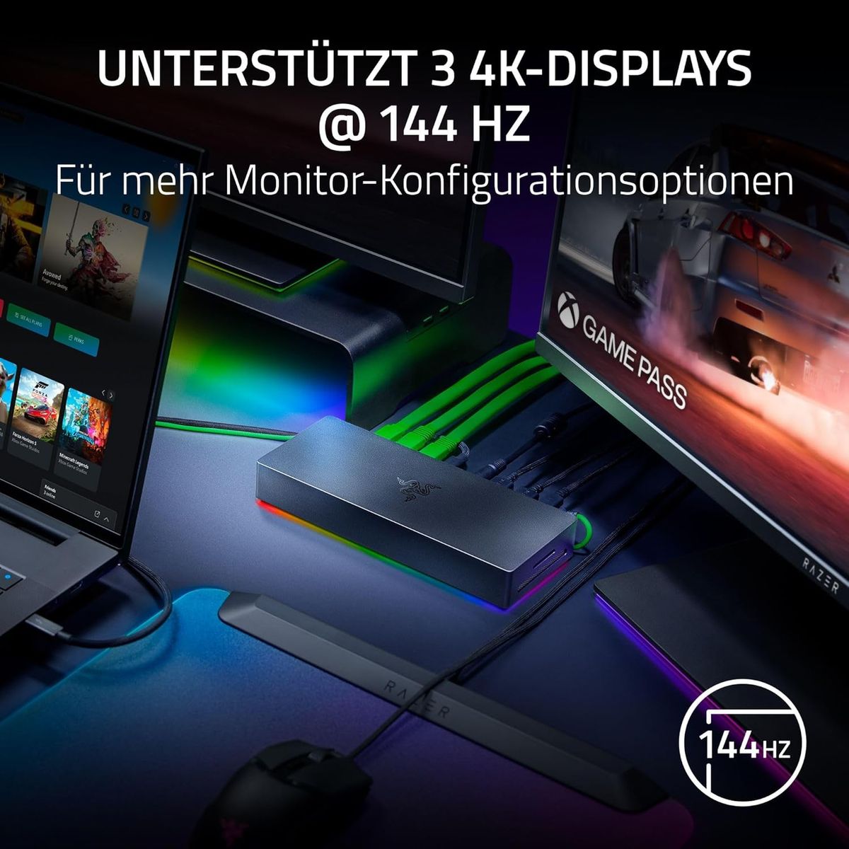 Razer RC21-02290100-R3EK Thunderbolt 5 Dock Chroma, 10 Anschlüsse & M.2-Slot, 3x 4K@144Hz oder 1x 8K@60Hz, Thunderbolt Share, 140W Passthrough, EU Stecker, Schwarz