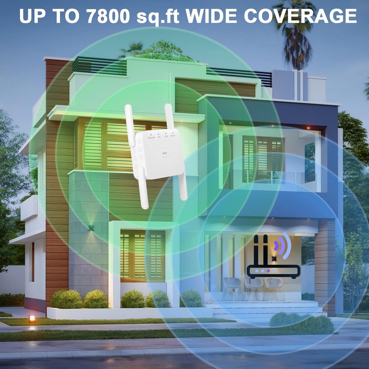 Glxertvz B0D3TFY8H5 WLAN-Repeater 1200 Mbit/s Dualband 2,4/5 GHz, Repeater/Router/Access Point, 4 Antennen, Einfache Einrichtung, LAN/WAN Port, EU Stecker (Typ C)