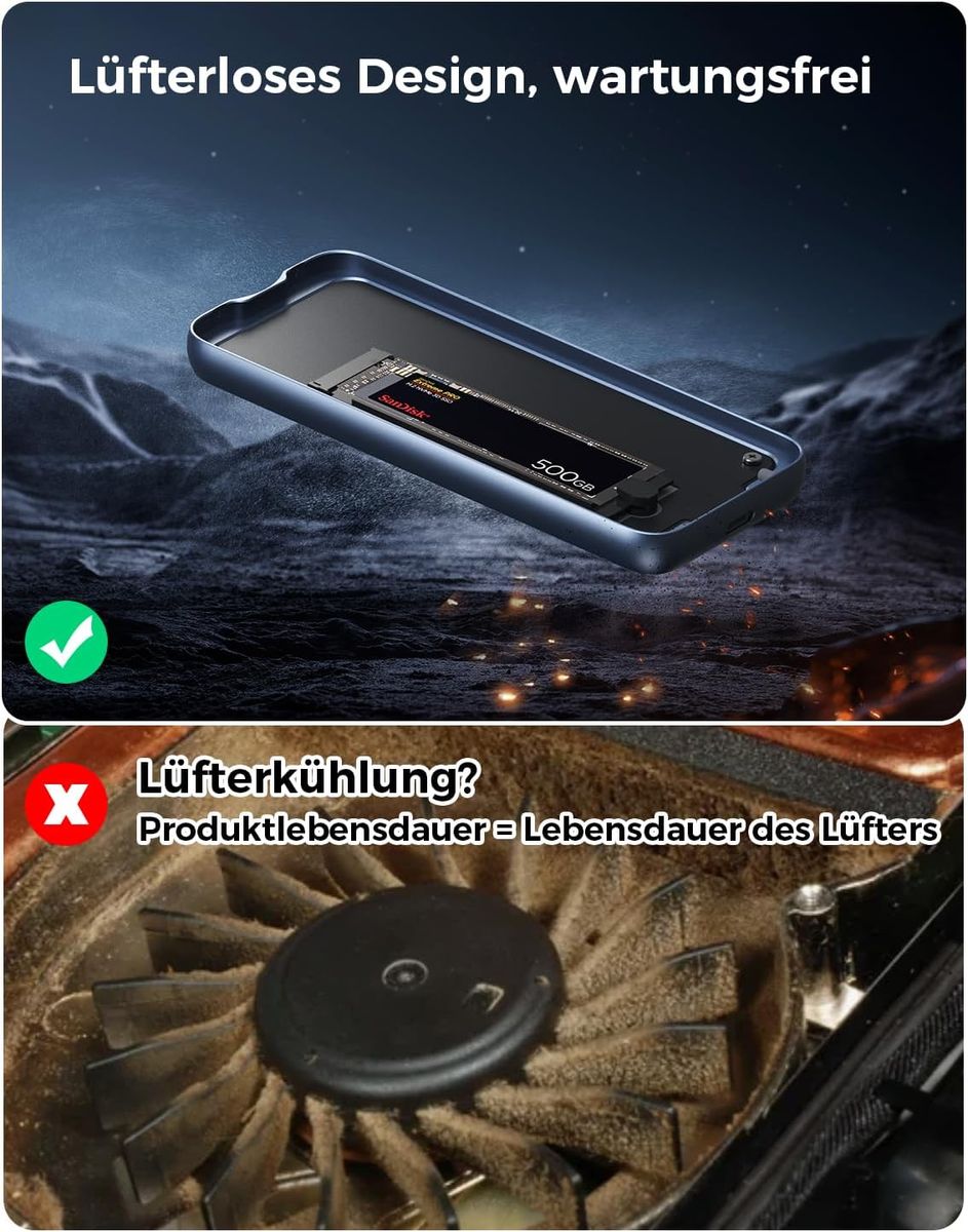 NEWQ HS01 40Gbps M.2 NVMe SSD-Gehäuse, USB4/Thunderbolt 4/3, werkzeuglos, 2230-2280 kompatibel, Aluminium-Kühlkörper, Blau, für Mac Mini M4/Pro, M1/M2 Pro/Max