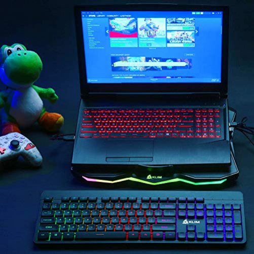 KLIM™ Rainbow + Laptop-Kühler mit RGB-Beleuchtung + 11" - 17" + Spiele-Laptop-Kühler für den Schreibtisch + USB Lüfter + stabile und robuste Aluminiumkonstruktion + Kompatibel mit Mac & PS4 + NEU 2020
