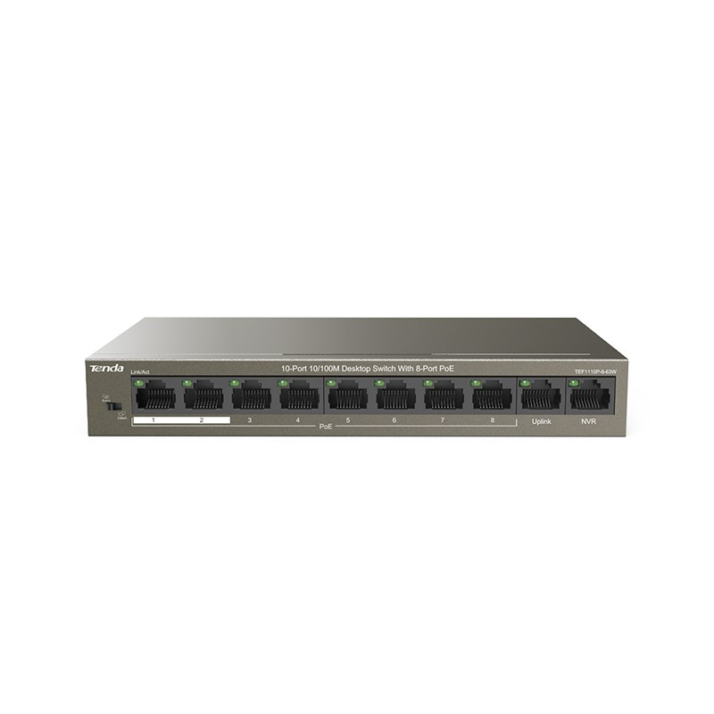 Tenda TEF1110P-8-63W Netzwerk-Switch Unmanaged Fast Ethernet (10/100) Power over Ethernet (PoE) Schwarz