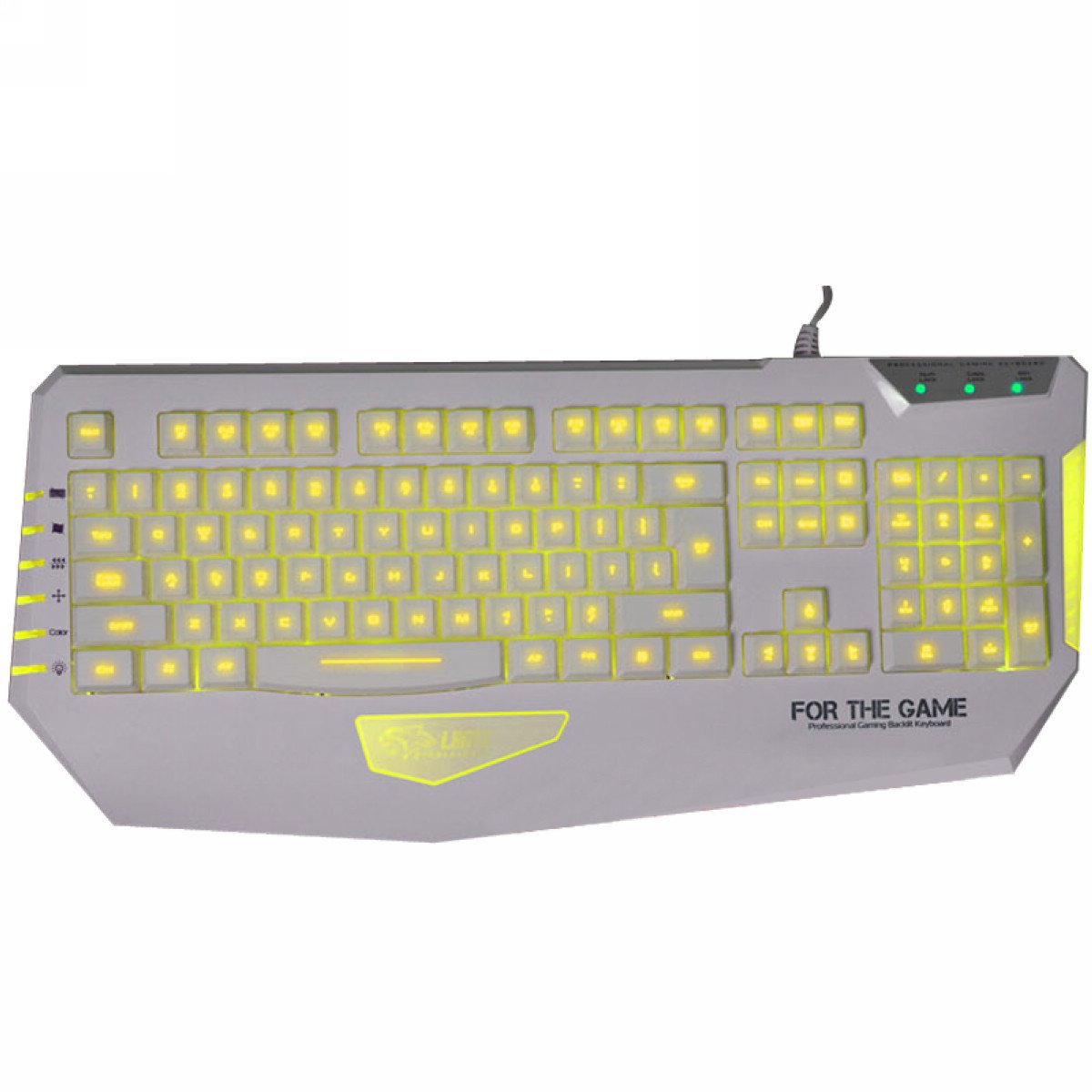 QisanA Judges 3 Colors LED Illuminated Ergonomic Multimedia Backlight USB Wired Gaming Keyboard - White (USA Layout - QWERTY)