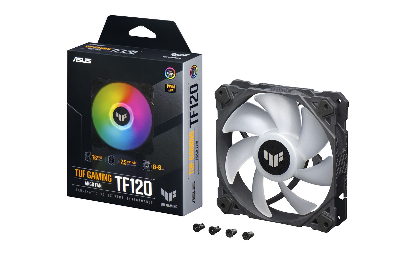 ASUS TUF Gaming TF120 ARGB Gehäuselüfter 120 mm PWM 250-1900 U/min 76 CFM 29 dB ARGB Anti-Vibration Schwarz