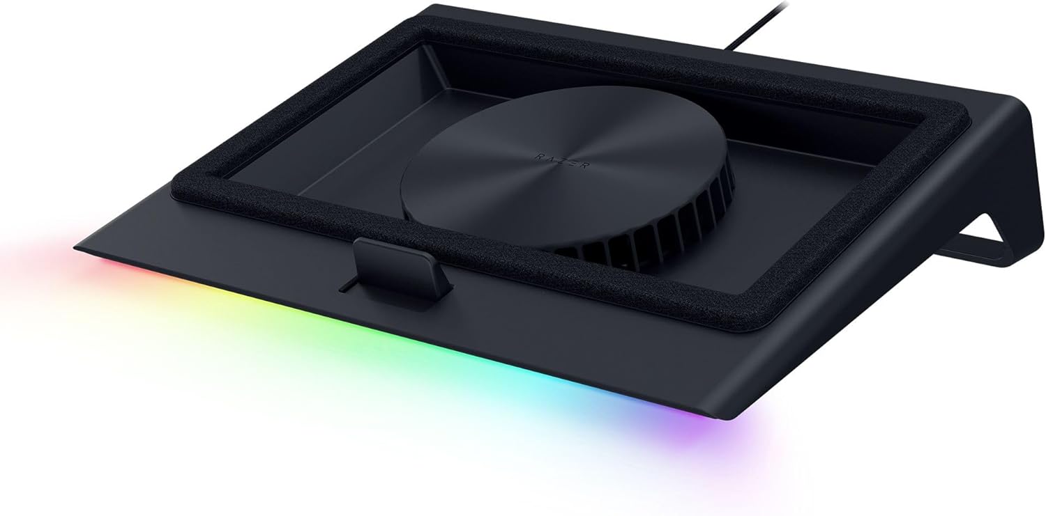 Razer Laptop Cooling Pad - Smart Cooling Laptop-Ständer für 14" bis 18" Zoll Laptops - luftdichte Druckkammer (benutzerdefinierte Lüfterkurven, 3-Port USB-A Hub, Multifunktionstasten) Schwarz
