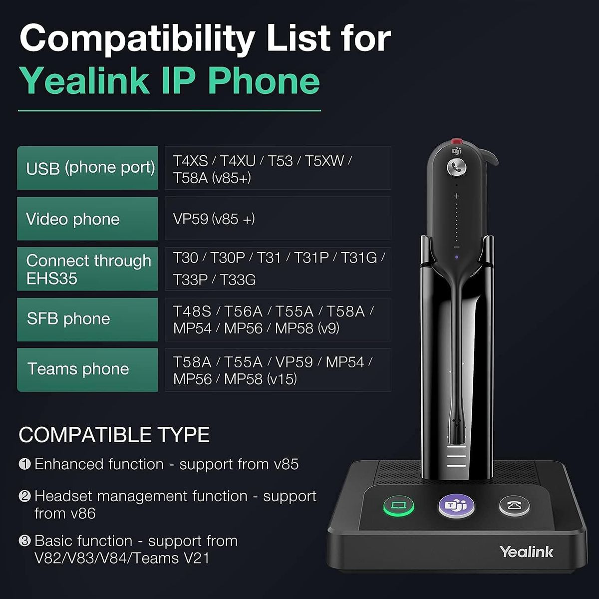 Yealink WH63 Konvertierbares drahtloses DECT-Headset Teams Yealink WH63 Konvertierbares drahtloses DECT-Headset Teams