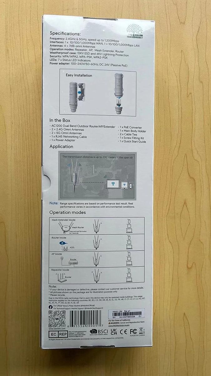TamperSeals Dualband 2.4+5G 1200Mbit/s Outdoor WLAN Access Point/Wireless Mesh Repeater/WiFi Extender (1xGigabit LAN-Port, 24V Passiv PoE, 2x2 MIMO, Hohe Reichweite 500m, Wetterfestes, 4x7dBi Antennen, WN572HP3)