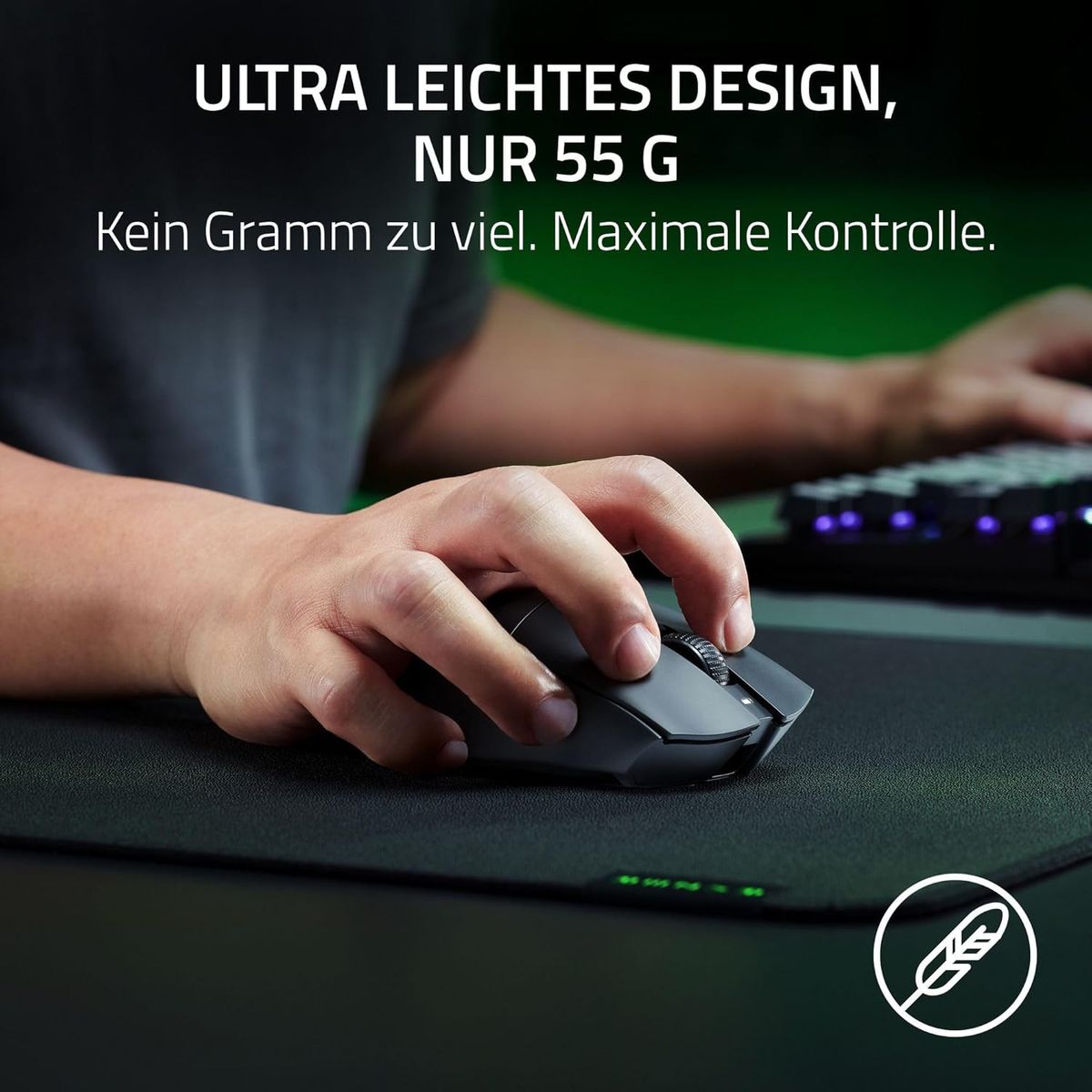 Razer DeathAdder V3 HyperSpeed - Ultra leichte kabellose ergonomische E-Sport Gaming-Maus mit 26K DPI (55g leicht, Soft-Touch-Beschichtung, 100 Stunden Laufzeit, HyperSpeed mit 8K Hz) Schwarz