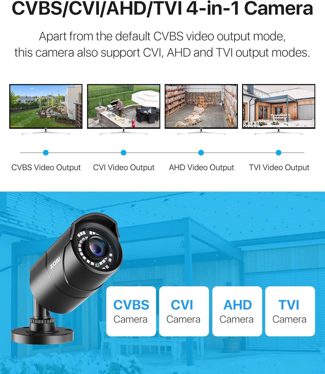 ZOSI AJ-1AC-2612C-BS-P-EU 1080P HD 4-in-1 TVI/AHD/CVI/CVBS Außen Überwachungskamera, 3.6mm Linse, 36m Nachtsicht, IP66 Metallgehäuse, OSD-Taste, BNC