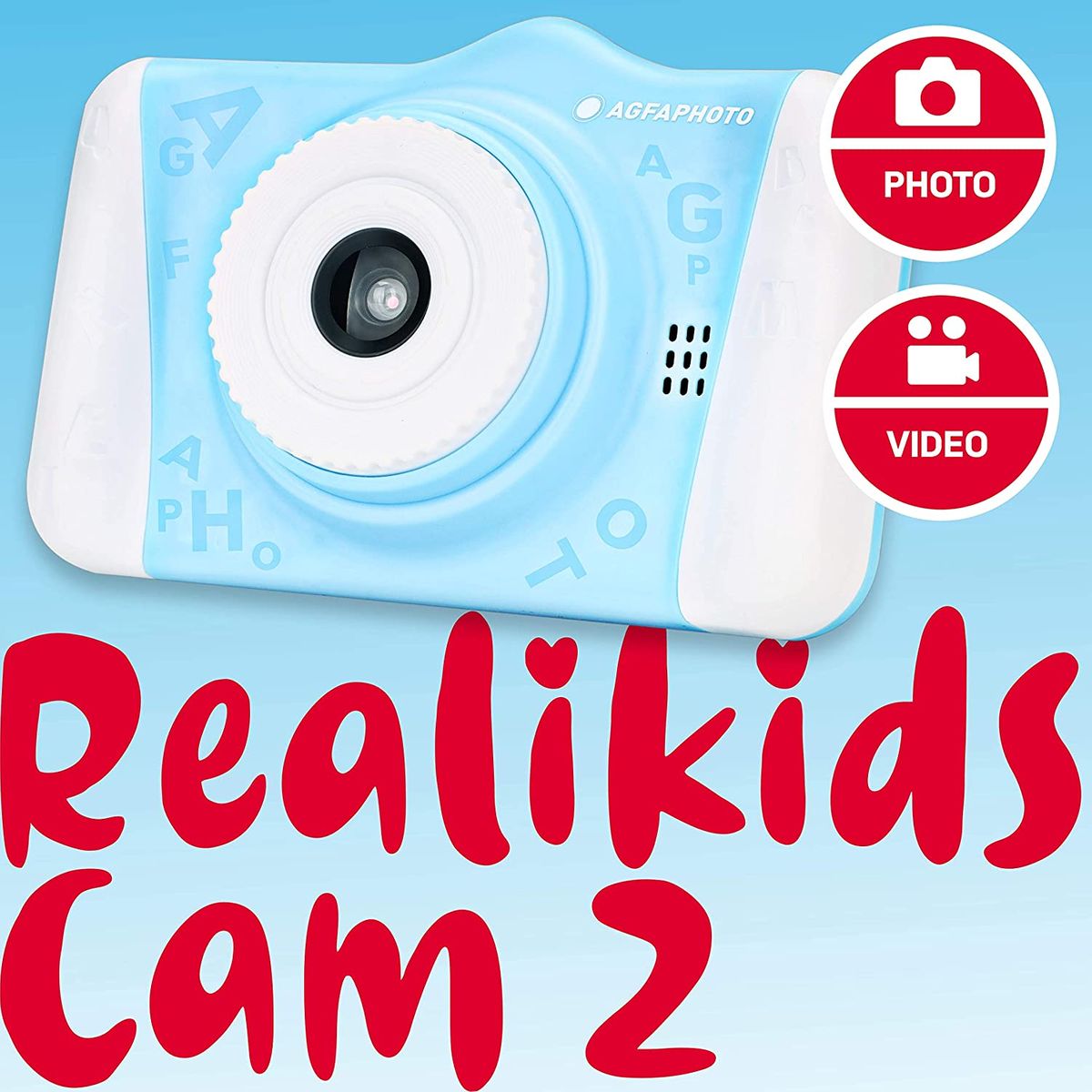 AGFAPHOTO Kinderkamera Realikids Cam 2 Digitalkamera für Kinder mit SD-Kartenslot für bis zu 32GB | 3,5 LCD-Bildschirm | Lithium-Akku und ergonomisches Design | Kamera für Kinder Blau