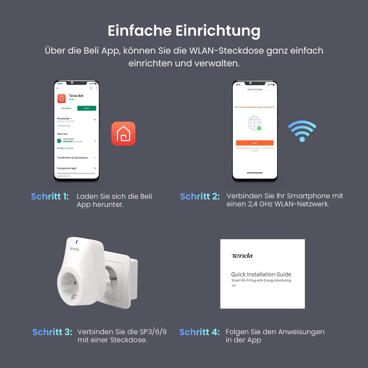 Tenda Intelligente WLAN Steckdose Beli SP9, 16A Smart Plug mit Energieverbrauchsanzeige, App- und Sprachsteuerung (Alexa & Google home), Zeitplan, Timer, Away Modus, Kinderschutz, 1er pack Mit Energieverbrauchsanzeige 1er Pack 16A