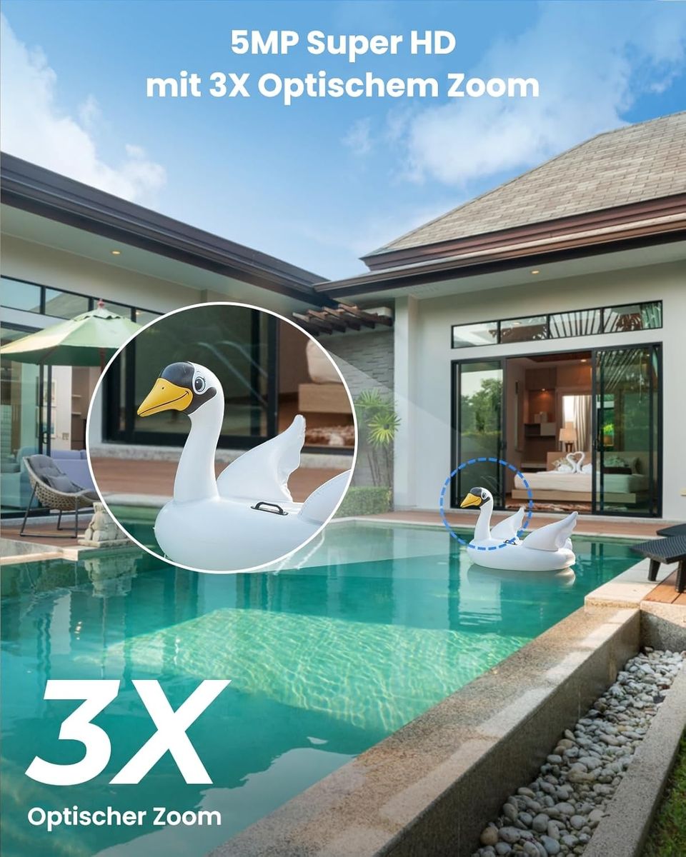 Reolink E1 Outdoor 5MP PTZ Überwachungskamera Außen, 3x Optischer Zoom, Dualband WLAN 2,4/5GHz, Personen-/Fahrzeugerkennung, Farb-Nachtsicht, 2-Wege-Audio, Weiß