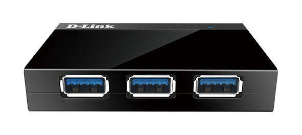 D-Link DUB-1340/E 4-Port USB 3.0 Hub, 4x USB Typ A, SuperSpeed bis 5 Gbit/s, abwärtskompatibel, schwarz, DC 5V