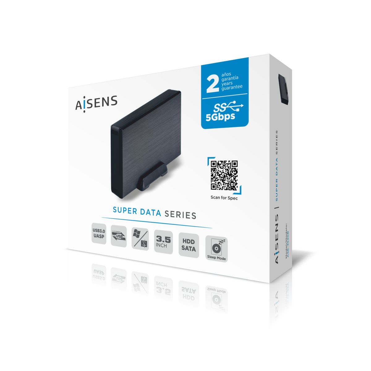 AISENS ASE-3530B HDD-Gehäuse 3.5" 1-Bay, SATA II/III, USB 3.0 (5 Gbit/s) UASP, DC-Netzteil, Aluminium, Schwarz, Max. 2 TB