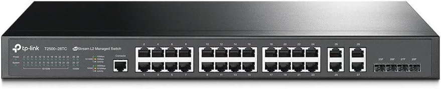 TP-Link T2500-28TC (TL-SL5428E) JetStream L2 Managed Switch 24x10/100 Mbit/s + 4x Gigabit, Rackmount, 15 W, Schwarz, V2.0