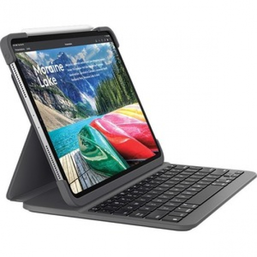 Logitech Keyboard/Cover Case (Folio) for 32.8 cm (12.9") Apple iPad Pro Tablet - Graphite (GBR Layout - QWERTY)