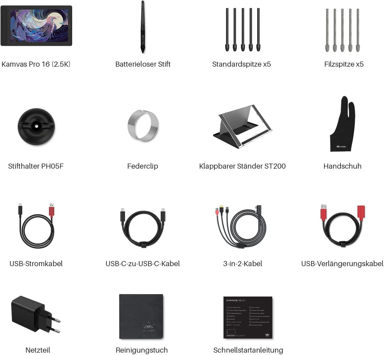 HUION Kamvas Pro 16 2.5K Grafiktablett Display 2.5 K Auflösung 145% SRGB-Farbraum 1: 1200-Kontrastverhältnis geeignet für Malerei Online-Arbeit-15.8"