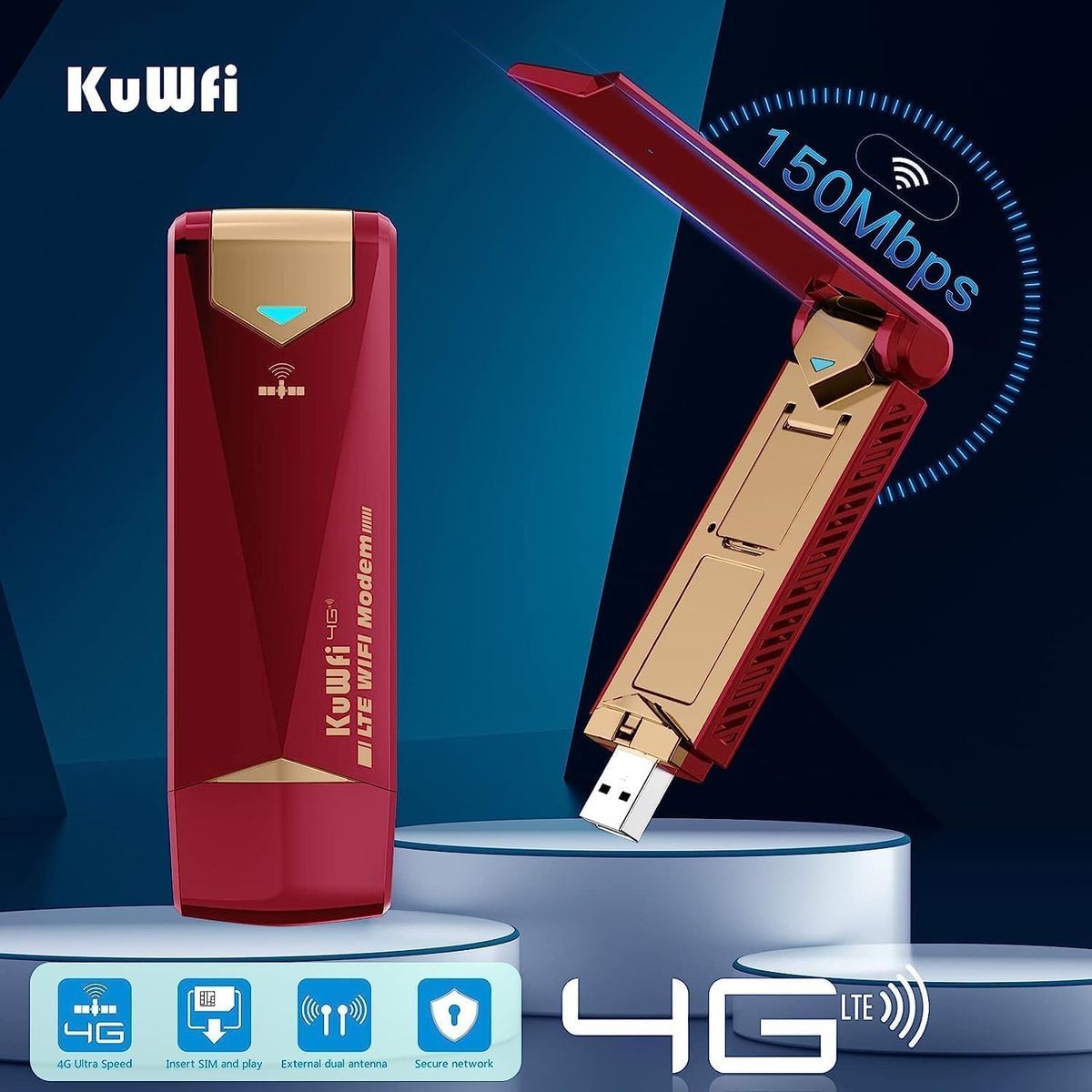 KuWFi 150 Mbps LTE Modem Dongle WiFi Stick Internet Stick mit Simkartensteckplatz 4G Hotspot Unterstützt Win2000/2003/xp/Vista/Win7/Win8/Win10/Linux-Systeme