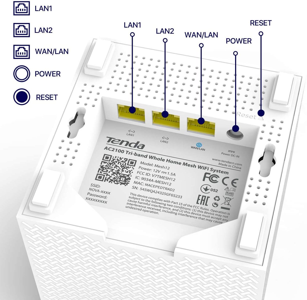 Tenda Nova WLAN Router Gigabit Ethernet Tri-Band (2.4 GHz / 5 GHz / 5 GHz) 3G White