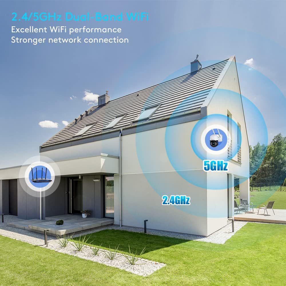 ctronics 4K 8MP Überwachungskamera Aussen WLAN, 2,4GHz/5GHz Dualband WiFi PTZ IP Kamera Outdoor mit Personen-/Fahrzeugerkennung, Automatische Verfolgung, 355°/90° Schwenkbar, Farbnachtsicht, IP66 Weiß