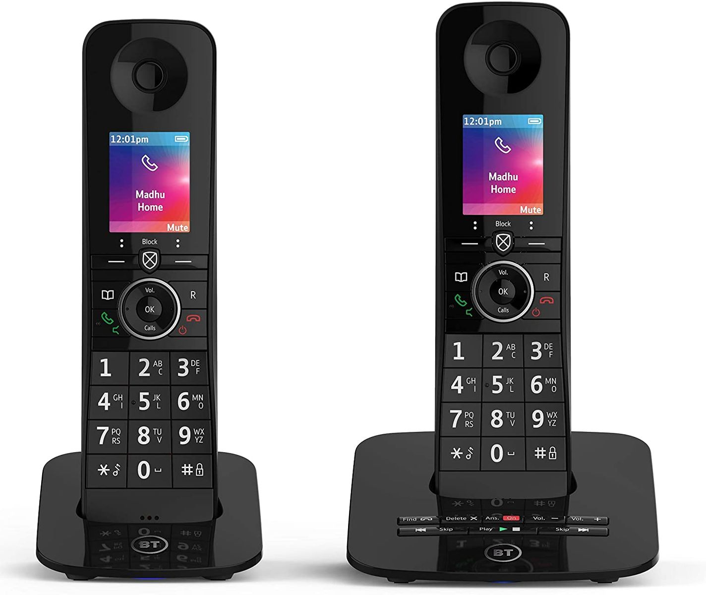 BT Premium Wireless Home Phone with Disturbing Call Block, Mobile Sync and Answering Machine, Dual Handset, Black