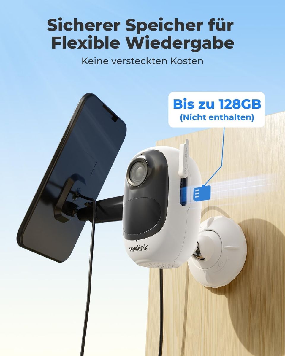 Reolink Solar Überwachungskamera Aussen Akku, Standalone, 2K 3MP HD, Kabellose WLAN Kamera Outdoor mit Person/Fahrzeugerkennung, 2,4GHz WiFi, Alarmfilterung, Keine Monatsgebühr, Argus 2E+Solarpanel