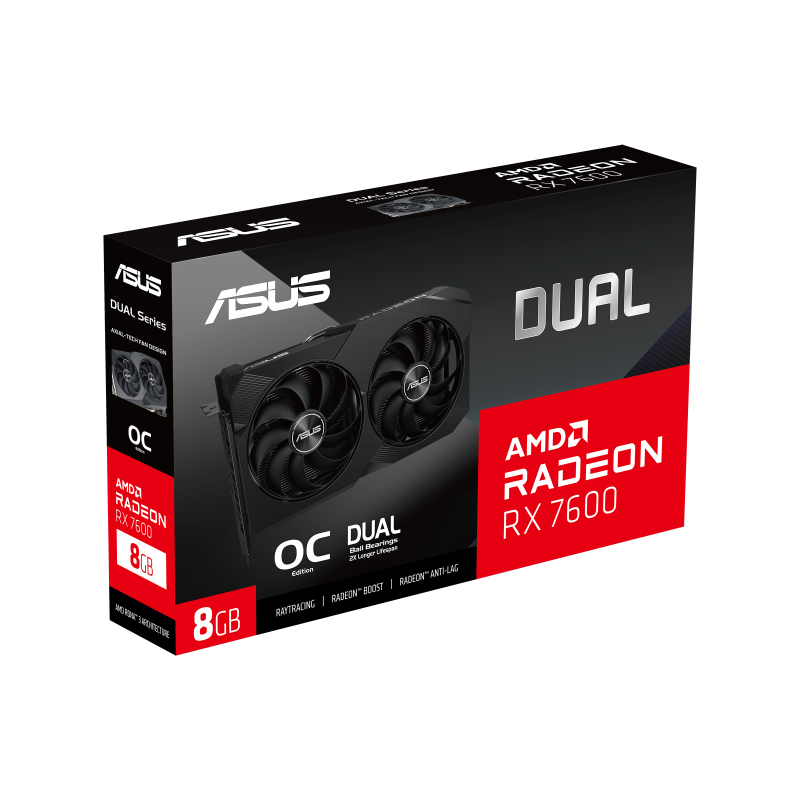 ASUS Dual-RX7600-O8G-V2 Gaming Grafikkarte, AMD Radeon RX 7600, 8 GB GDDR6, PCIe 4.0, HDMI 2.1, 3x DisplayPort 1.4a, 2x Lüfter