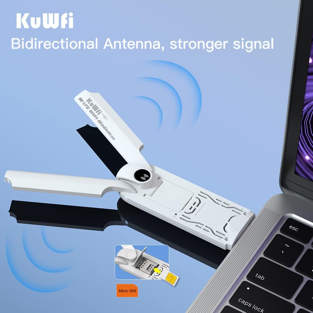 KuWfi USB Stick, WLAN Stick, 150Mbps 4G Dongle mit SIM Slot, 2 Externe Antenne, USB LTE Stick Arbeitet mit den meisten europäischen SIM-Karten, Mobile WiFi Router Verbindet bis zu 10 drahtlose Geräte