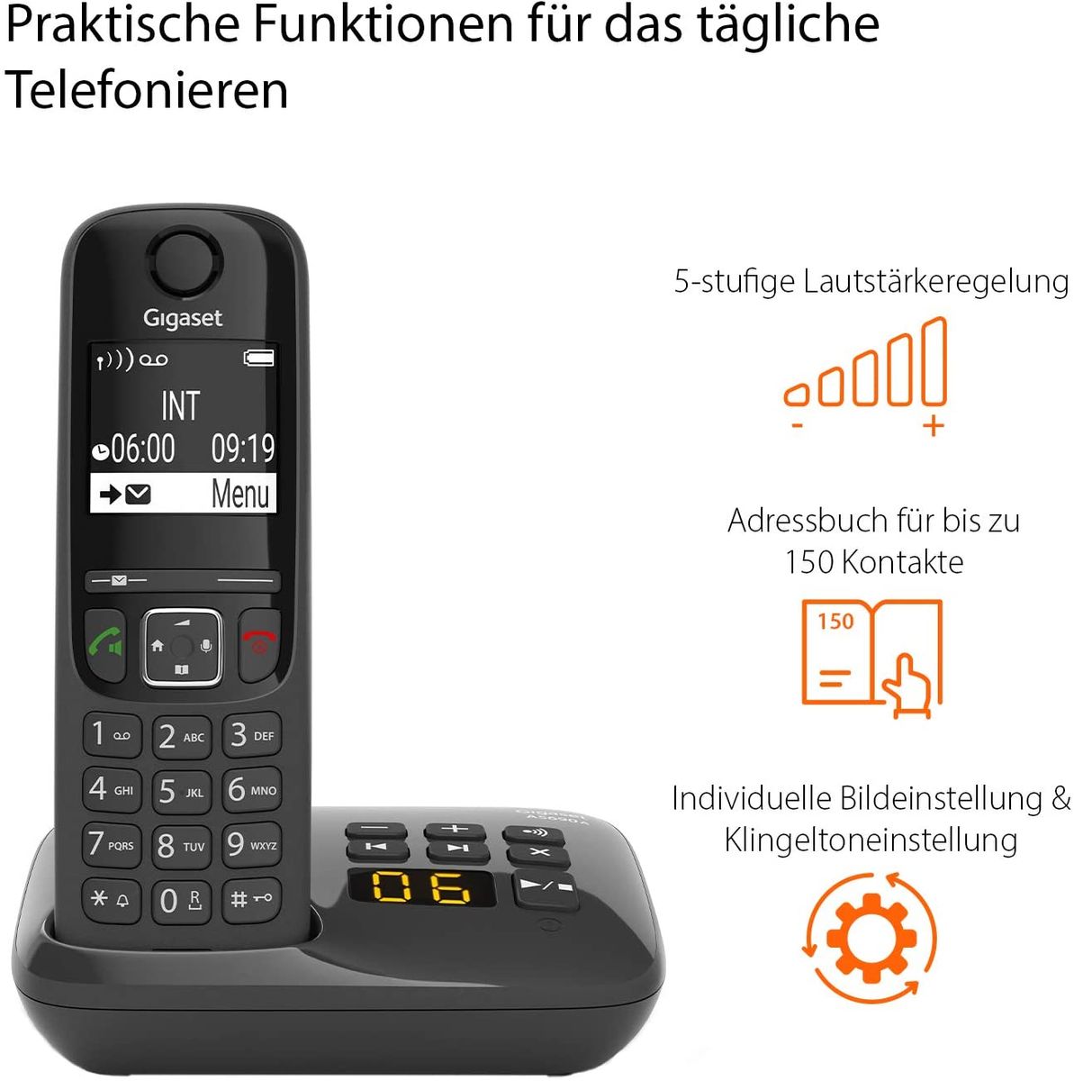 Gigaset AS690A Trio - Schnurloses Telefon mit 3 Mobilteilen - DECT Telefon mit Freisprechfunktion großes Display große Tasten - Festnetztelefon schwarz
