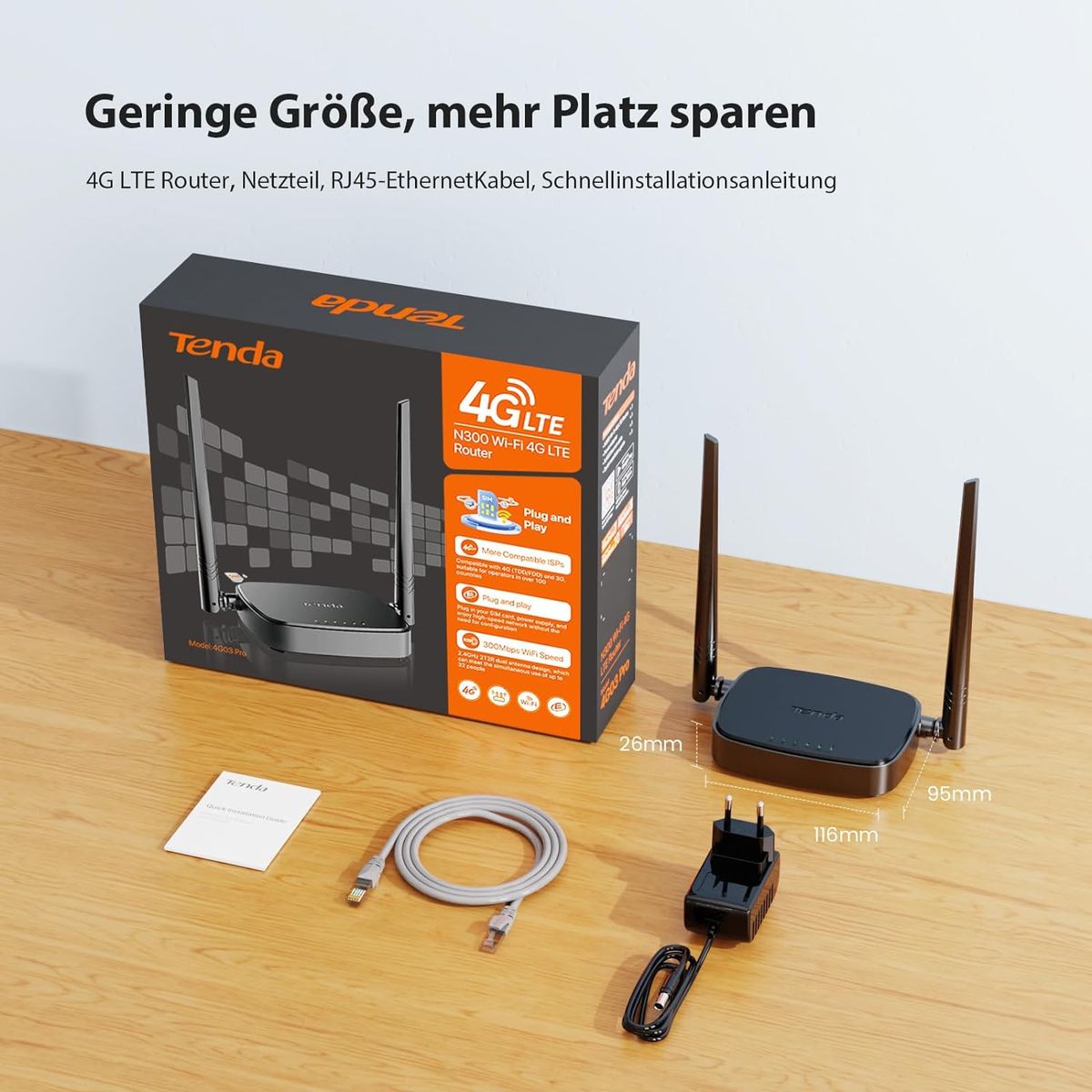 Tenda 4G03 Pro 4G LTE Router, WLAN Router für Nano-SIM-Karten (N300 CAT4, 150 Mbit/s im Download, 300 Mbit/s 2,4GHz) 2*4dBi Antennen, Plug & Play, Fast-Ethernet-Port, App, Router Modus, LED, Schwarz 4G03 Pro|Wi-Fi N300 CAT4 Tenda 4G03 Pro 4G LTE Router, WLAN Router für Nano-SIM-Karten (N300 CAT4, 150 Mbit/s im Download, 300 Mbit/s 2,4GHz) 2*4dBi Antennen, Plug & Play, Fast-Ethernet-Port, App, Router Modus, LED, Schwarz 4G03 Pro|Wi-Fi N300 CAT4