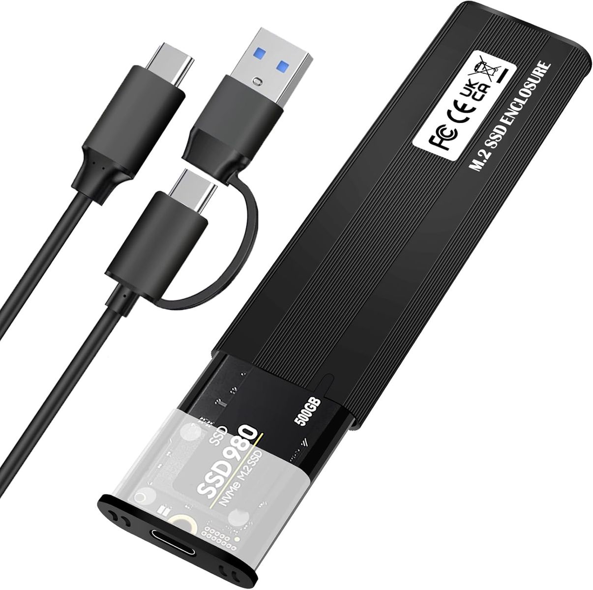 Vemfay Vemfay M.2 NVMe Gehäuse, USB 3.2 Gen 2 10 Gbit/s, USB-C Adapter für NVMe PCIe M-Key/M+B Key, Aluminium, Werkzeuglos, kompatibel mit 2230/2242/2260/2280