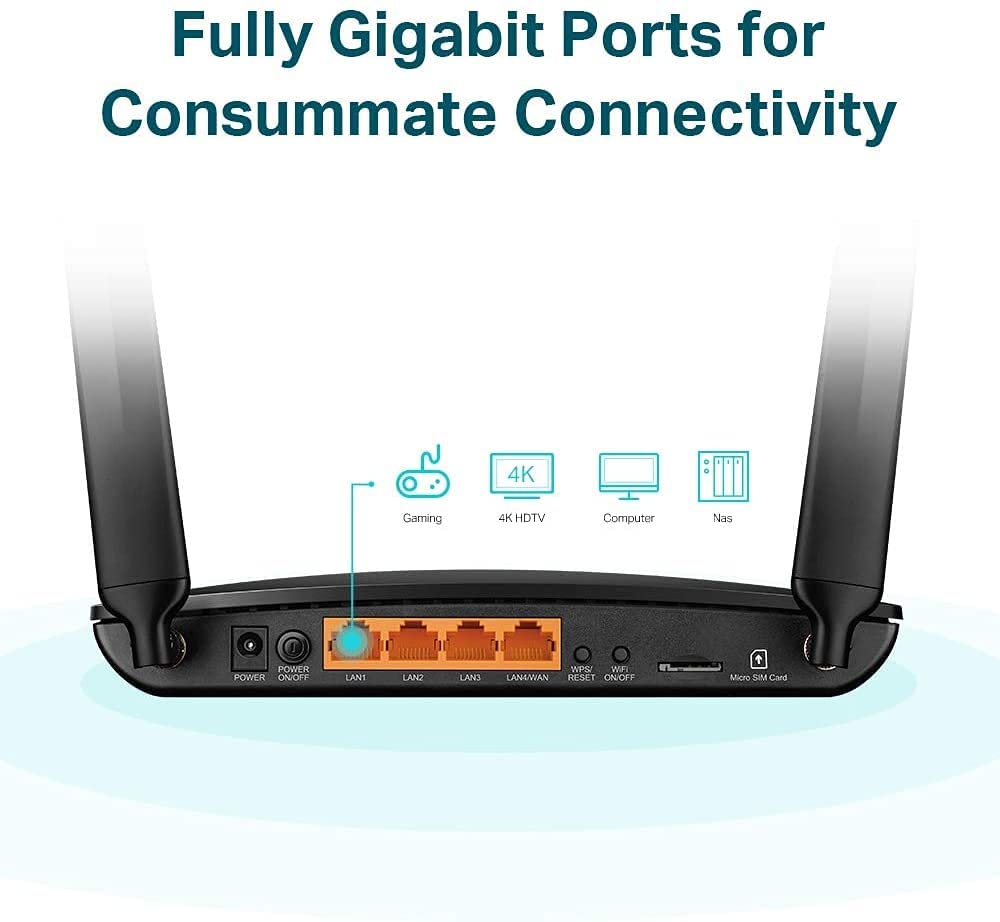 TP-Link AC1200 4G+ Cat6 Wireless Dual Band Gigabit Router 4G/3G Network SIM Slot Unlocked MU-MIMO Technology No Configuration Required Supports Guest Network Parent Control